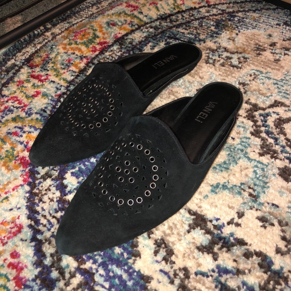 Suede and leather mules